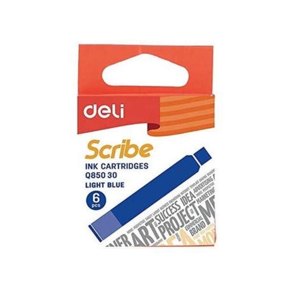 Deli Scribe Light Blue 6 Piece Fountain Pen Ink Cartridge Refills - Q85030