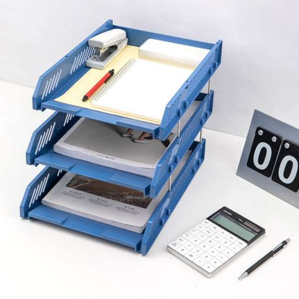 Deli 3 Tier File Tray With Removable Structure - Blue - 9209