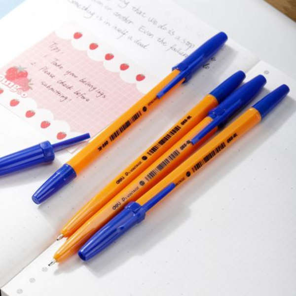 Deli Orange Barrel Ball Point Pen With Blue Ink Pack Of 12 - Q6S-BL