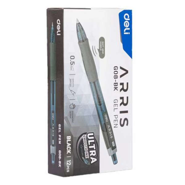 Deli Arris Clutch Gel Pens - Pack of 12 - Black - G08-BK