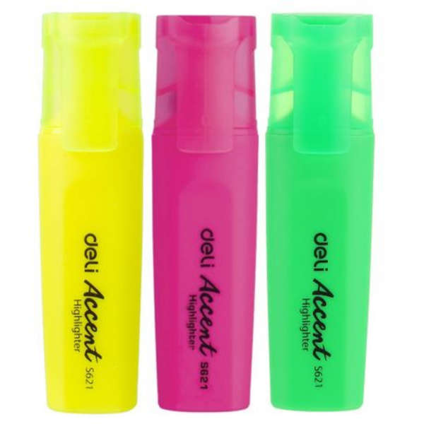 Deli 1-5mm Dry-Fast Fluorescent Highlighters - Set of 3 Colours - S621