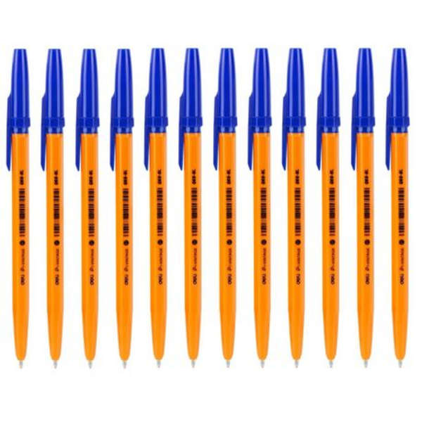 Deli Orange Barrel Ball Point Pen With Blue Ink Pack Of 12 - Q6S-BL