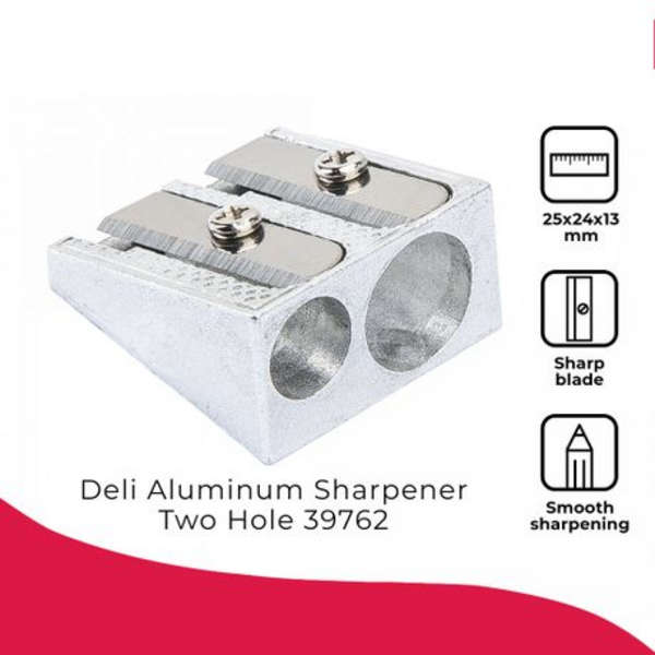 Deli Aluminum Dual Hole Pencil Sharpener - 12 Pack - 39762