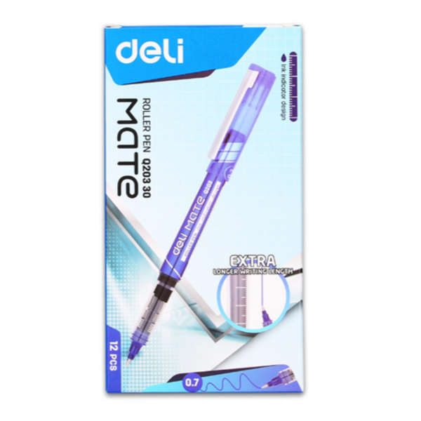 Deli Mate 0.7mm Blue Ink Rollerball Pen - Q20330 - Set of 12