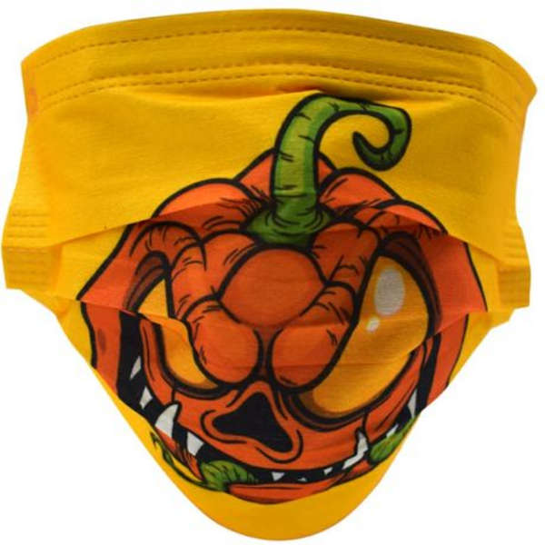 Face Mask - 3Ply Disposable Premium Mask Crazy Pumpkin - Orange - 50's