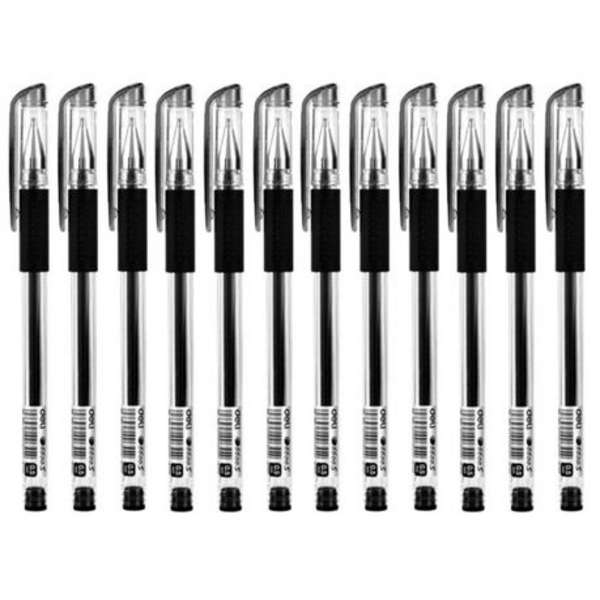 Deli Bullet Tip Black Gel Pen Pack of 12 - 6600s