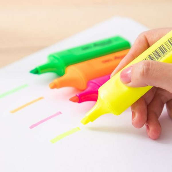 Deli 1-5mm Dry-Fast Fluorescent Highlighters - Set of 4 Colours - S622