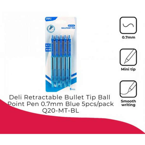 Deli Xtream 0.7mm Fine Retractable Ballpoint Pen - Pack Of 5 - Q20-MT-BL