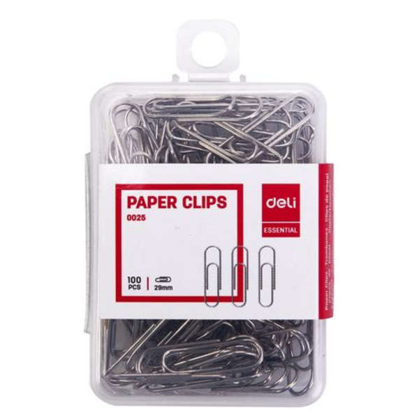 Deli Essential 100pc Silver 29mm Paper Clips - 0025