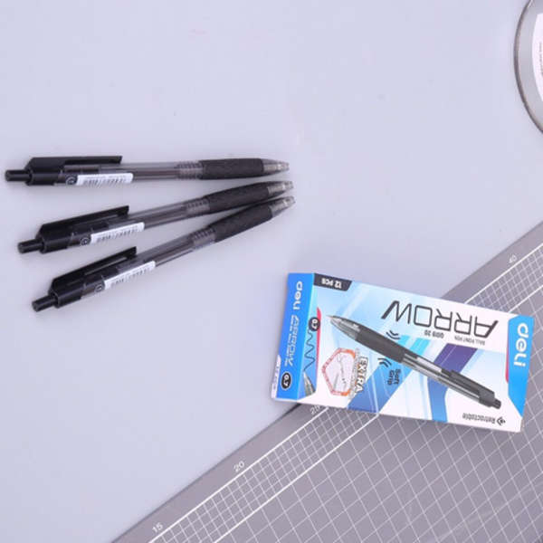 DELI Arrow Ball Point Retractable Pen 0.7mm - Black - Set of 12 - Q01920