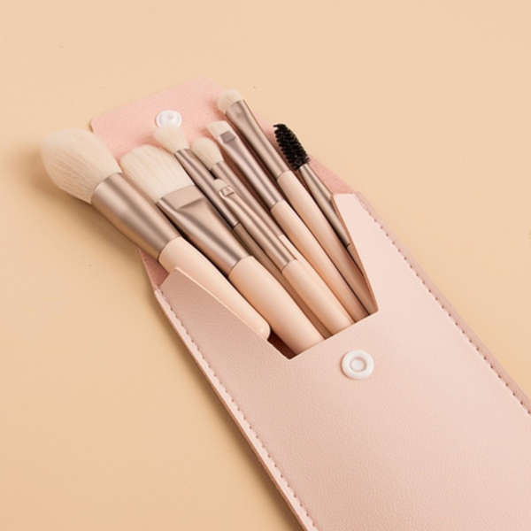 8 Piece Mini Travel Size Soft Makeup Brush Set With Pouch - Peach