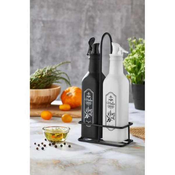 Hane - Paris 250ml Oil And Vinegar Bottle Dispenser With Metal Rack