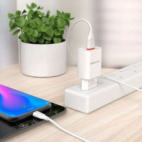 Borofone BA20A USB Adapter &amp; Type-C Charging &amp; Data Cable - White - BA20A