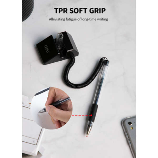 Deli Desk Pen Stand With Black Gel Pen With TPR Soft Grip - Set of 3 - 6791