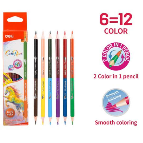 Deli 6 Pack Dual Sided Color Pencils - C00500