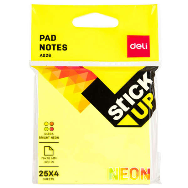 Deli Stick Up Ultra Bright Neon 25 x 4 Sheets Colours Sticky Notes - A02602