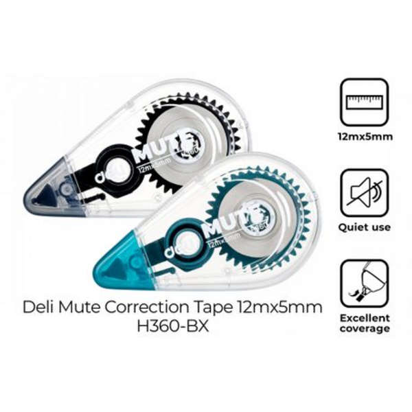 Deli Cover Up Correction Tape 5mm x 12m - H360 - Black