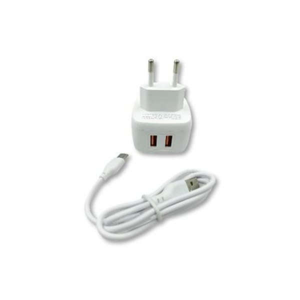 XO Dual Port USB White Wall Charger With Type-C Cable - L61