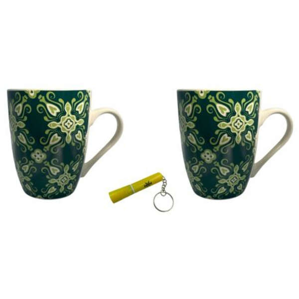 MXM Ceramic Coffee Mug With Green Flower Design Print &amp; MXM Torch - 2 Pack
