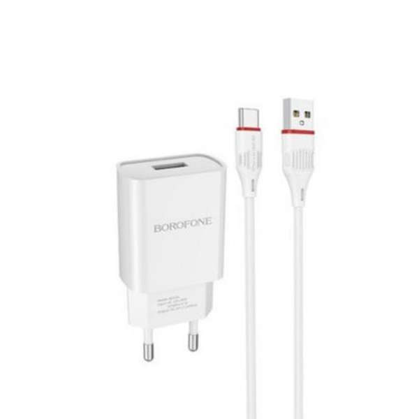 Borofone BA20A USB Adapter &amp; Type-C Charging &amp; Data Cable - White - BA20A