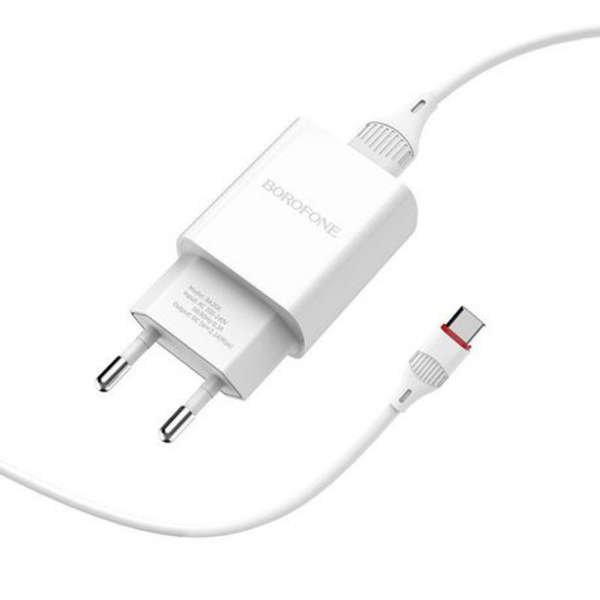 Borofone BA20A USB Adapter &amp; Type-C Charging &amp; Data Cable - White - BA20A