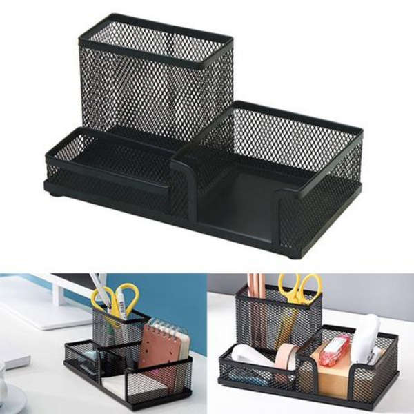 Deli Mesh Steel Desk Multi-Purpose Organiser &amp; Pen Holder - Black - 9175