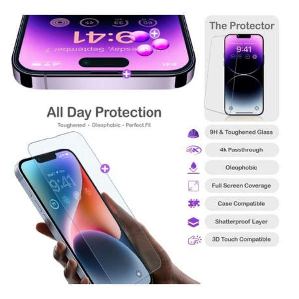 MXM 9D Tempered Glass 9H Screen Protector for iPhone 15 - Black