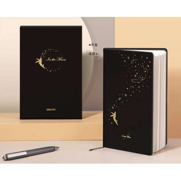 DELI In The Moon Leather Cover Notebook With Buckle - 120 Sheets - 3339