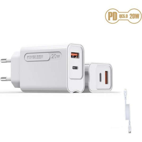 Kingleen PD20W Dual Port Wall Adapter And Lightning Cable - E30