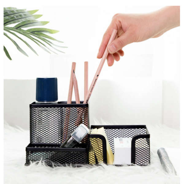 Deli Mesh Steel Desk Multi-Purpose Organiser &amp; Pen Holder - Black - 9175