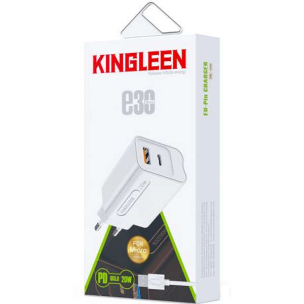 Kingleen PD20W Dual Port Wall Adapter And Type-C Cable - E30