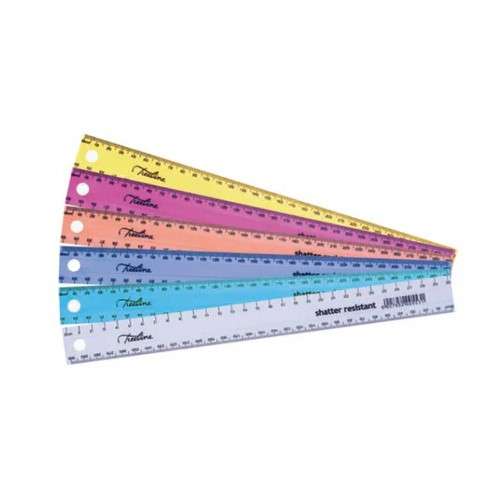 Treeline 30cm Shatter Resistant Plastic Ruler Assorted Colours