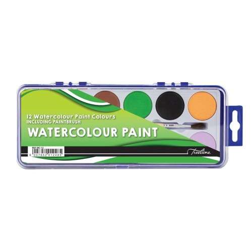 Treeline 12 Colours Watercolour Paint Tray with Paint Brush