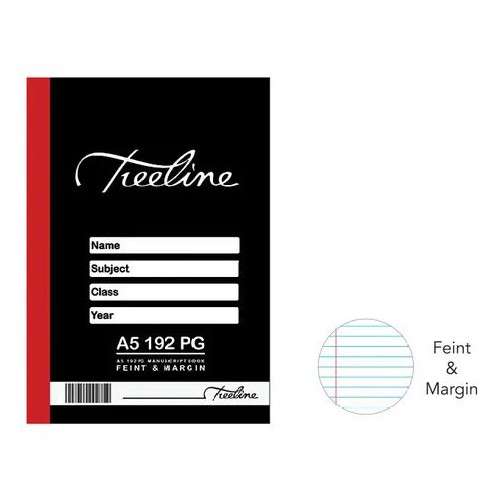 Treeline A5 192 Page Hard Cover Feint and Margin Exercise Book