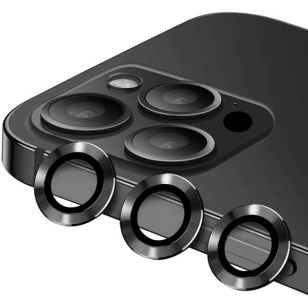 iPhone 13 Pro Metal Ring Camera Lens Tempered Glass Protector - Black