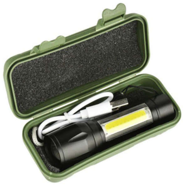 Mini Alloy USB Rechargeable Torch Flashlight with Zoom &amp; Side Light - 2 set