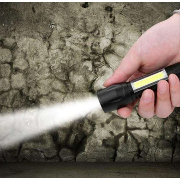 Mini Alloy USB Rechargeable Torch Flashlight with Zoom &amp; Side Light - 2 set