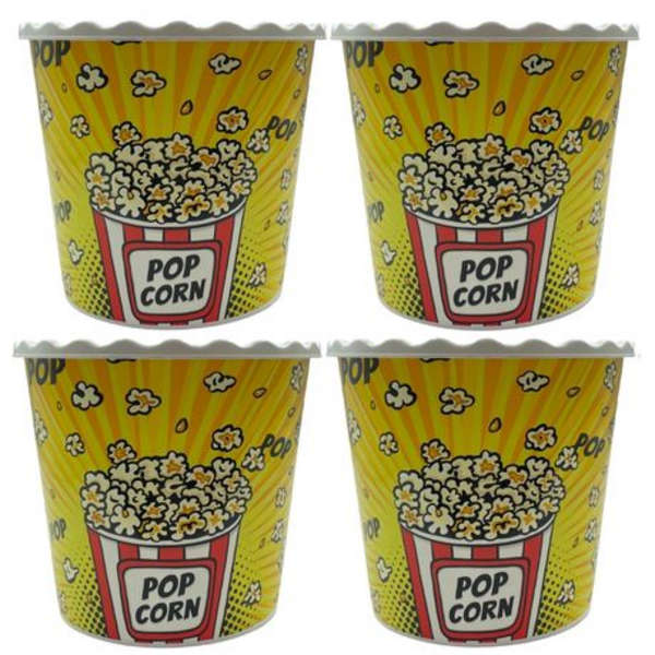 2.2L Plastic Reusable Popcorn Bucket - Yellow - Set of 4