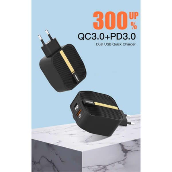 36W PD &amp; USB 2 Port Fast Charging EU Adapter With lightning Cable - MX-HC23