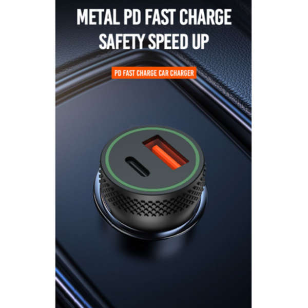 XO Dual Output 18W Car Charger USB QC 3.0 + Type-C PD - Metal Alloy - CC33