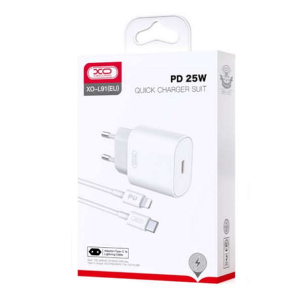 25W EU Type-C Fast Charging Adapter &amp; USB Type-C To Lightning Cable- XO-L91