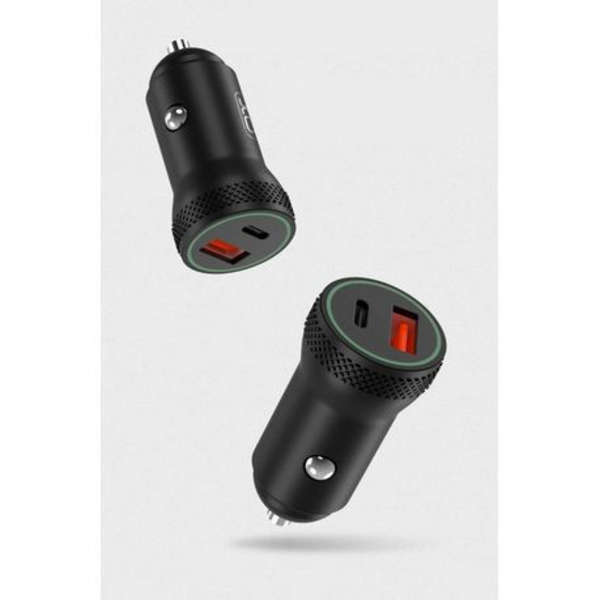 XO Dual Output 18W Car Charger USB QC 3.0 + Type-C PD - Metal Alloy - CC33