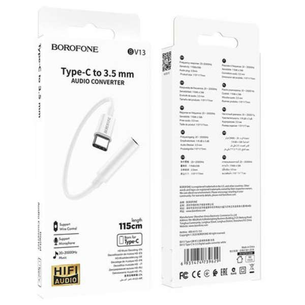 Borofone USB Type-C to 3.5mm Digital Aux/Audio Converter - 11.5cm - BV13