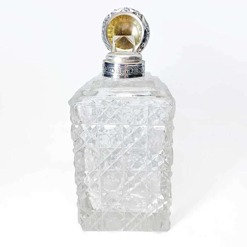 Hallmarked Silver Square Cut Glass Perfume Bottle Chester 1905