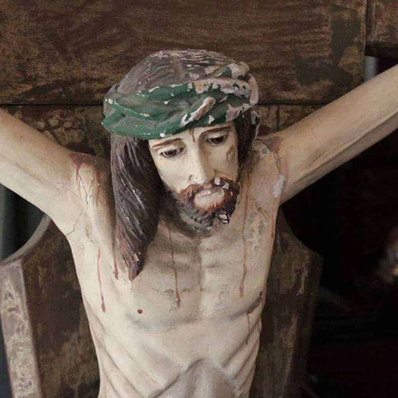 Hand Carved Wooden Christ 0n the Crucifix Wall Mounted 19th