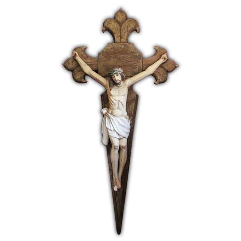 Hand Carved Wooden Christ 0n the Crucifix Wall Mounted 19th