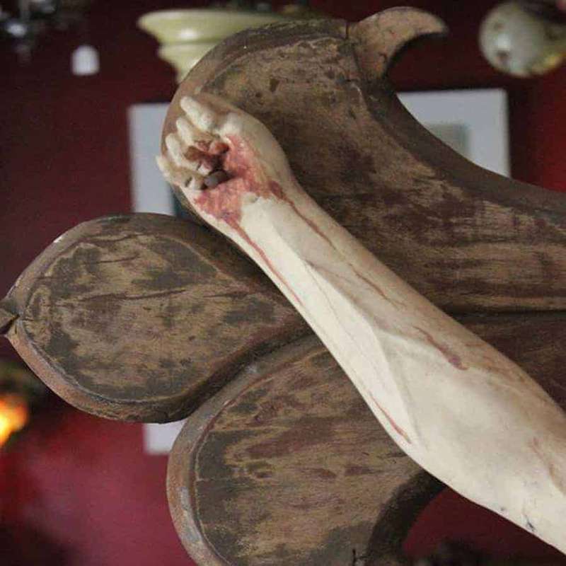 Hand Carved Wooden Christ 0n the Crucifix Wall Mounted 19th
