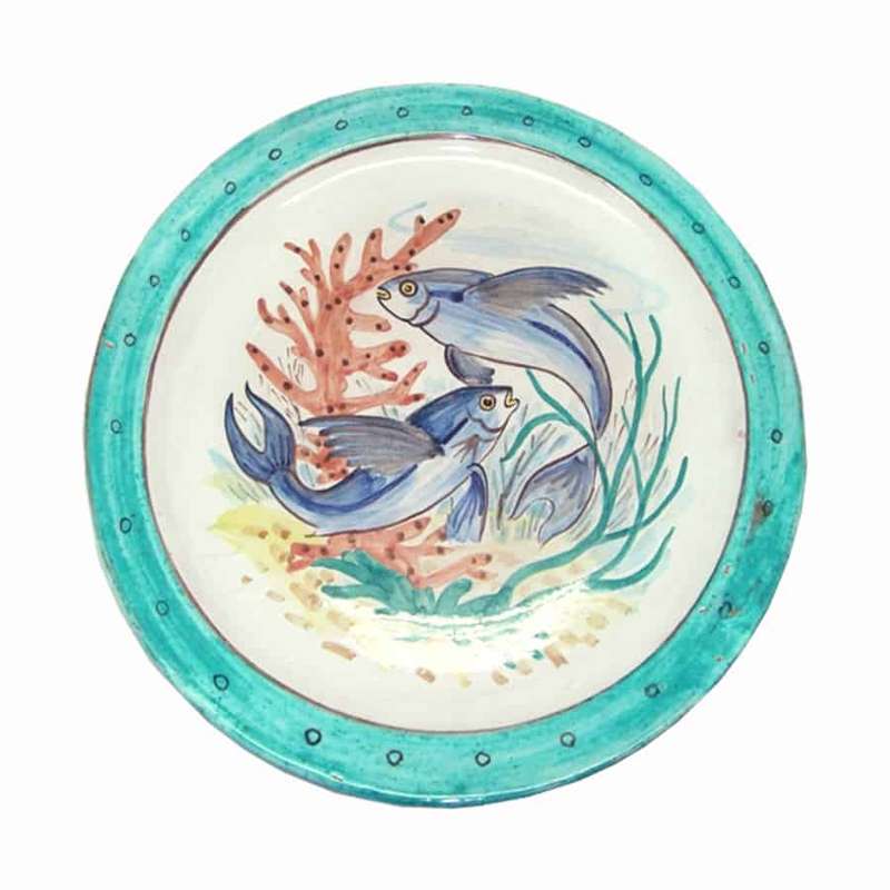 Rare Hand Painted Linnware Swimming Fish Wall Plate  Signed 1953