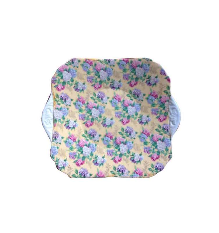 Shelley Summer Glory Pattern Square Cake Plate Green Border