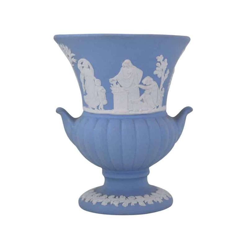 Small Wedgwood Light Blue Jasperware Maidens in the Garden Urn Vase